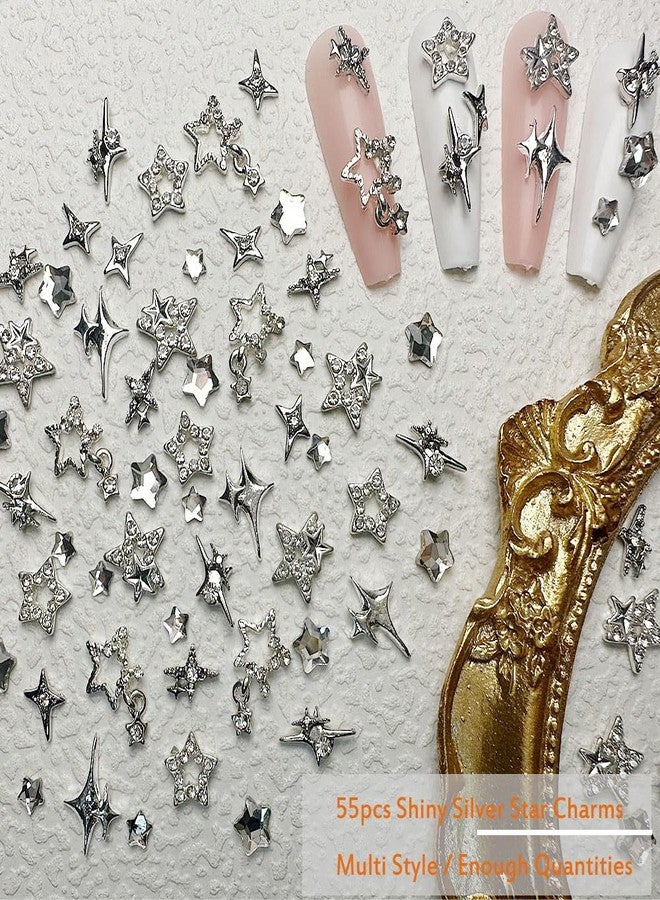 KACHIMOO 55pcs Y2K Star Nail Charms - 3D Nail Art Charms, Silver Star Rhinestones for Women & Girls (9 Styles) - Image 4